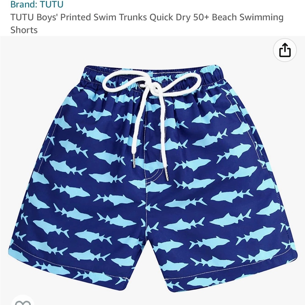 NWOT Shark Print Swim Trunks Quick Dry Bathing suit Elastic Waist 24 inches